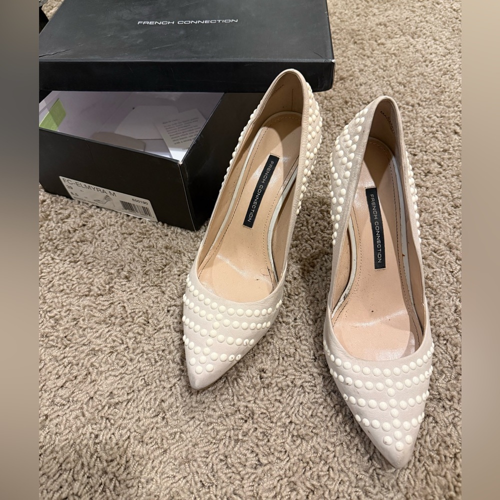French Connection White Pearl Embellished Women's Shoes